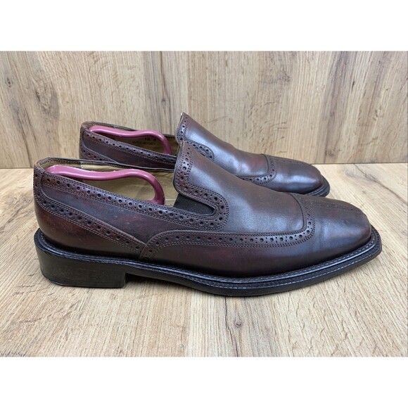 Mercanti Fiorentini Leather Slip On Brogue Dress Shoes Men Size 10 M Brown 5000 main image 10
